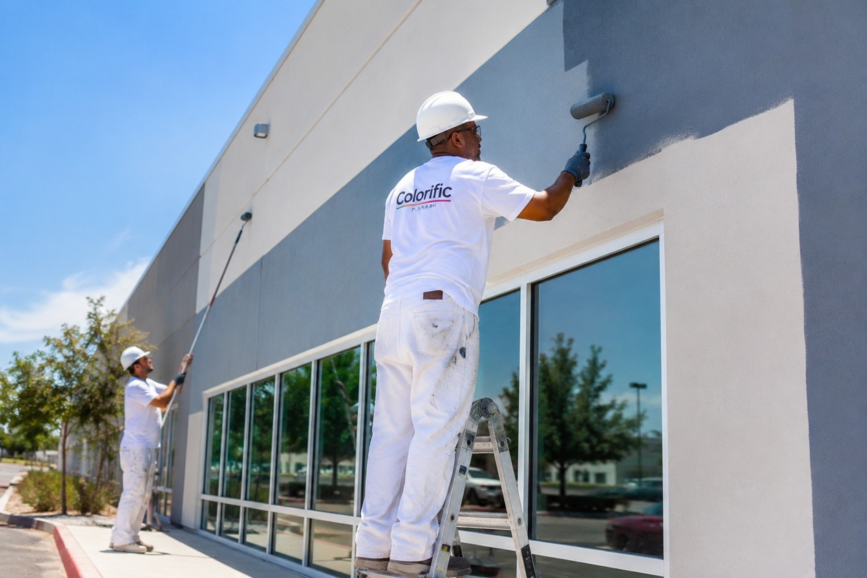 commercial building painting in progress commercial building painting in progress