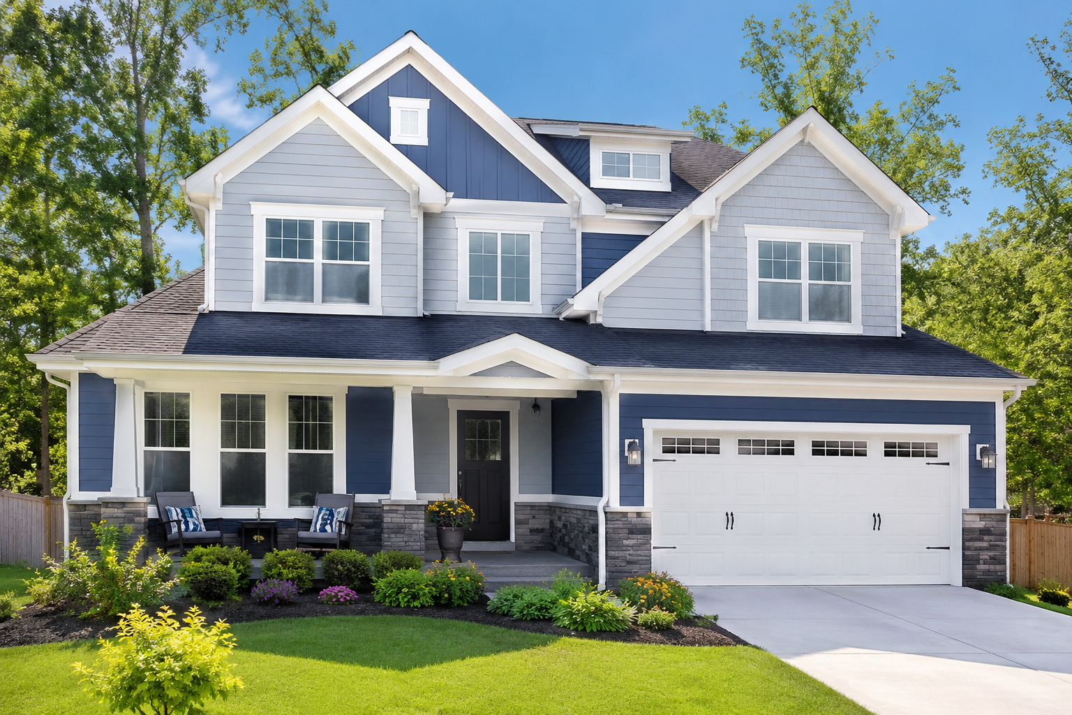 custom home painting a suburban home