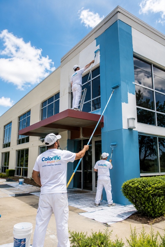 professional painters working on a building facade professional painters working on a building facade