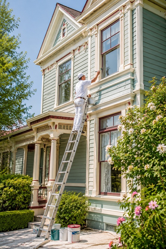 professional residential painter painting an older home professional residential painter painting an older home