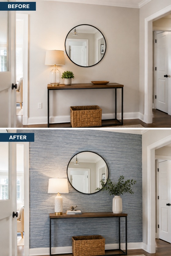 before and after premium wallcovering installation