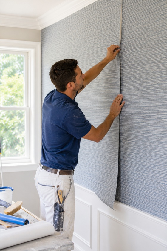 wallcovering installer at work in New York